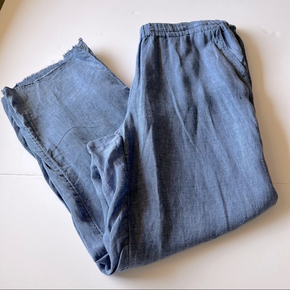 Blue Linen Lagenlook Pants - Picture 1 of 14